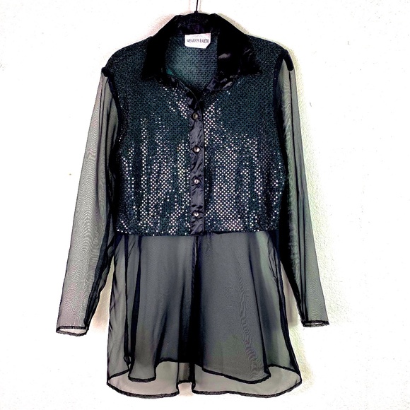 VINTAGE Wear On Earth Shiny Sheer Button Down Top - Picture 6 of 6